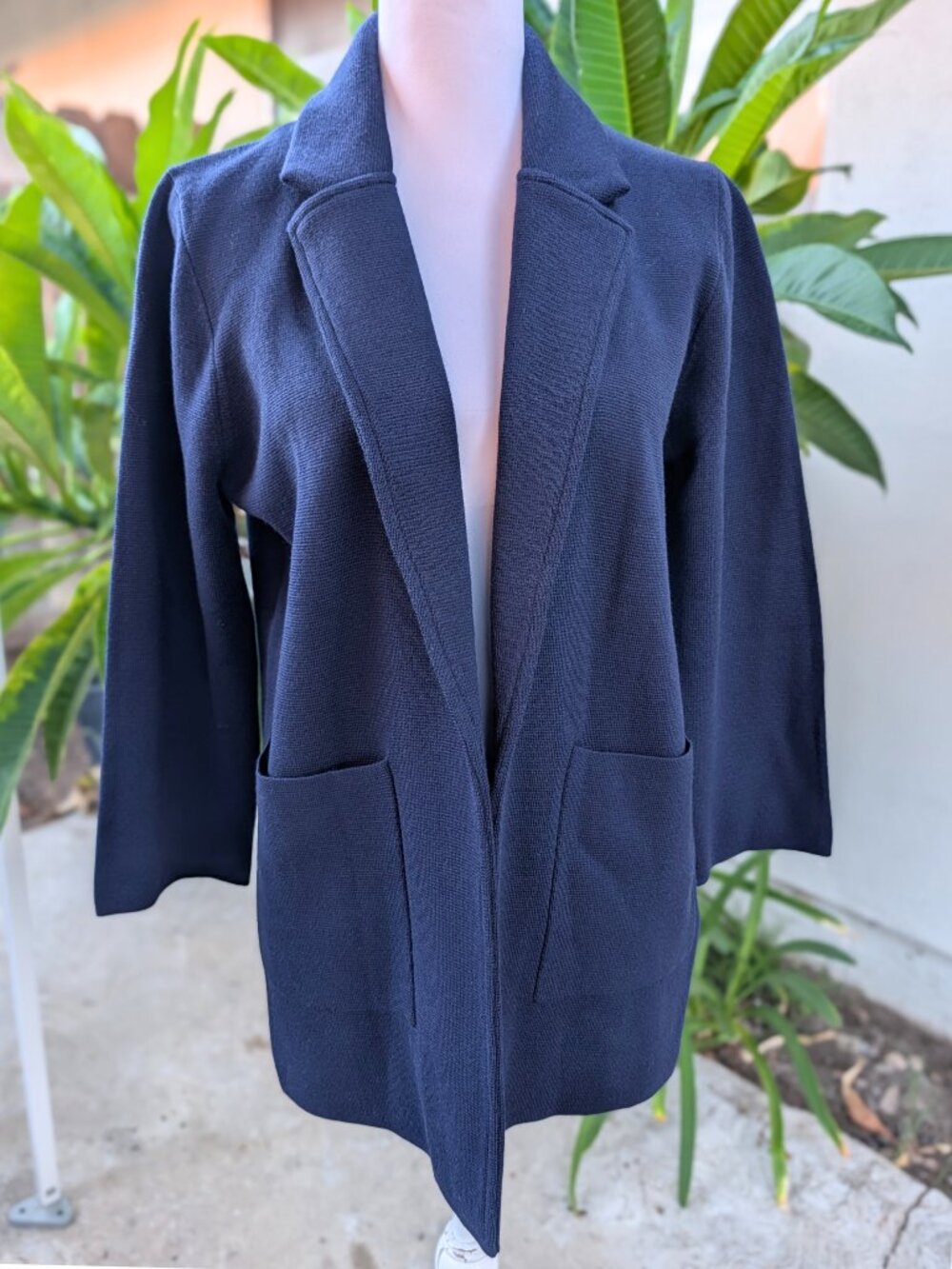 J.Crew navy open front sweater blazer with pockets 100% merino wool medium EUC - Picture 3 of 11